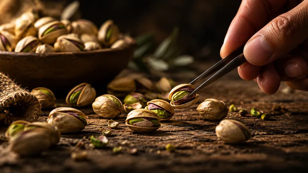 بررسی دقیق و دست‌چین کردن پسته